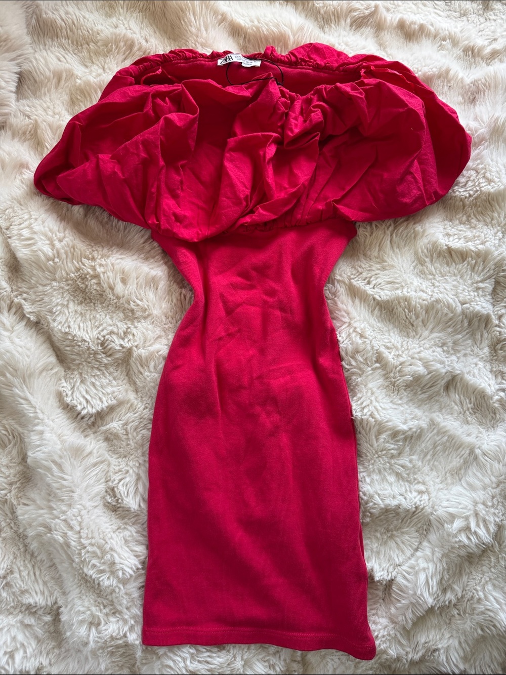 Zara Strapless Red Ruffle Bodycon Dress